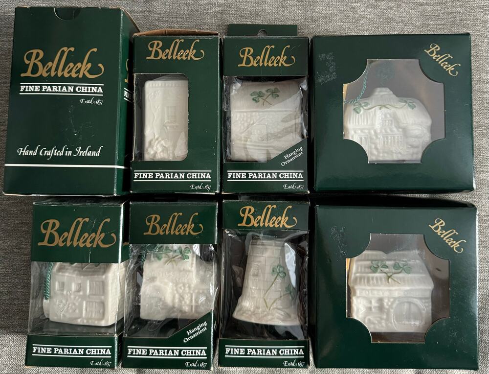 NWB Vintage Irish BelleeK Porcelain Christmas ornaments bundle of 7 pieces